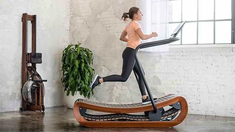 detail of wooden curved treadmill